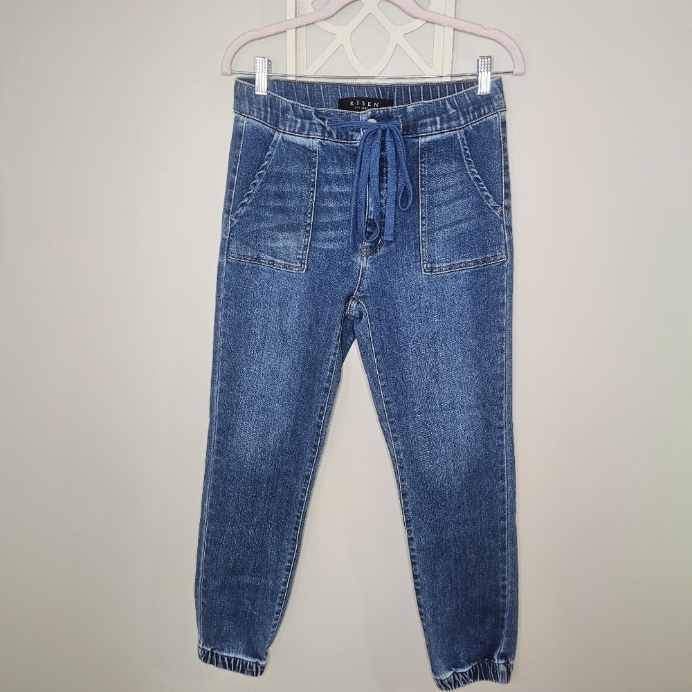 Risen Los Angeles Denim Utility Chore Jogger Soft Stretchy Tie Fronts Jeans - Picture 2 of 12